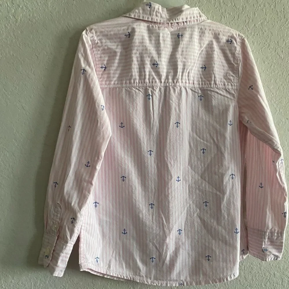 OshKosh Boys NWT Pinstripe Poplin Button Front Shirt Pink Striped Anchors Size 6
